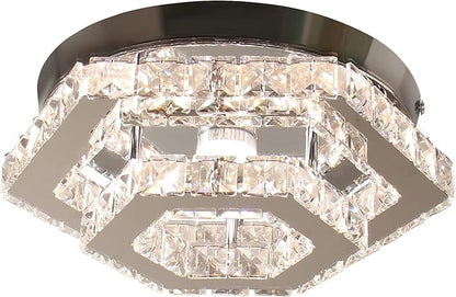 Modern Crystal Chandelier LED Flush Mount Ceiling Light Hexagonal Pendant Lamp Fixture 3 Color Changing Ceiling Light for Bedroom Hallway Bar Living Room Bathroom