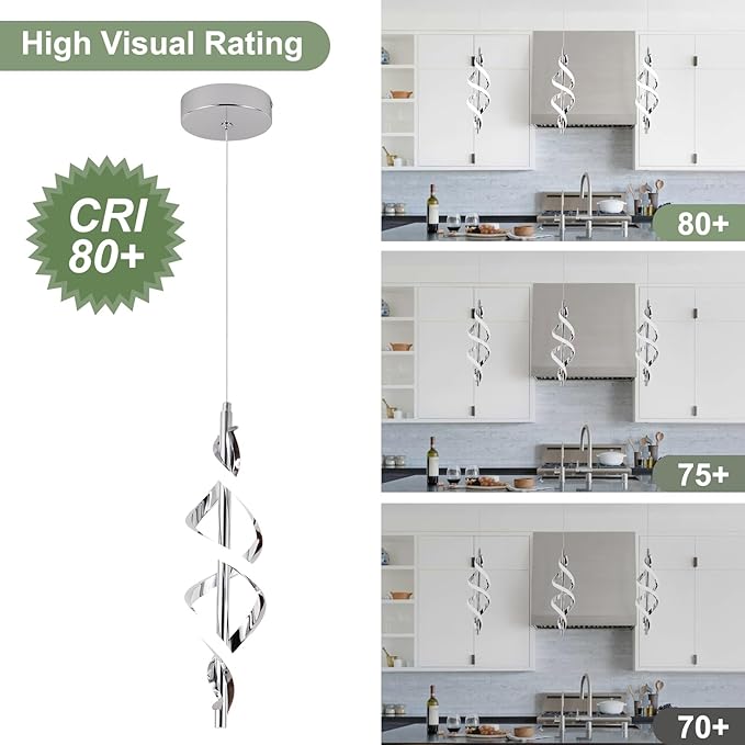 Modern LED Pendant Light Fixtures 4000K Pendant Lights Chrome Hanging Lamp for Dining Room Bedroom Living Room (1 Pack)