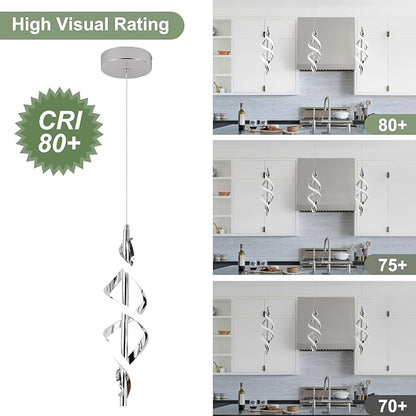 Modern LED Pendant Light Fixtures 4000K Pendant Lights Chrome Hanging Lamp for Dining Room Bedroom Living Room (1 Pack)