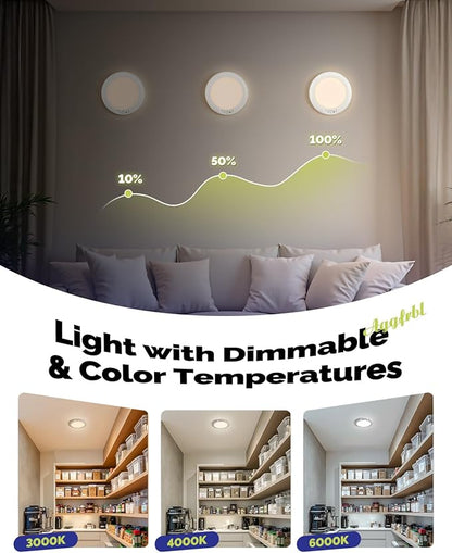 2PCs 10,000mAh Rechargeable Ceiling Light with Remote, Wireless Waterproof Shower Lights 3000K/4000K/6000K, Battery Powered Light for Closet Battery Operated, Motion Sensor Lights No Wiring