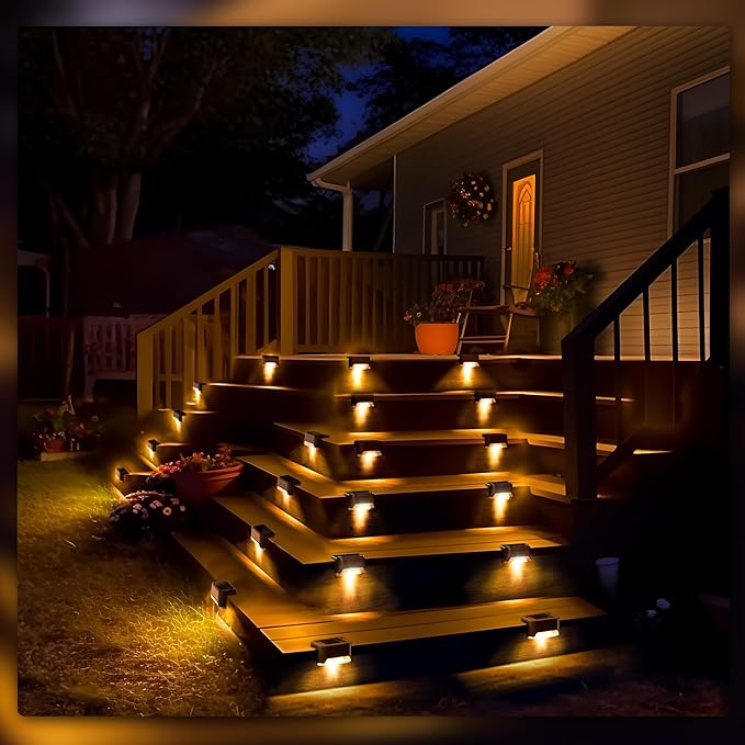 PATIOWIN Solar Deck Lights Outdoor, Solar Step Lights Waterproof Led Lights for Outdoor Stairs, Step, Fence, Patio,Yard,Porch and Balcony(12 Pack,Warm White)