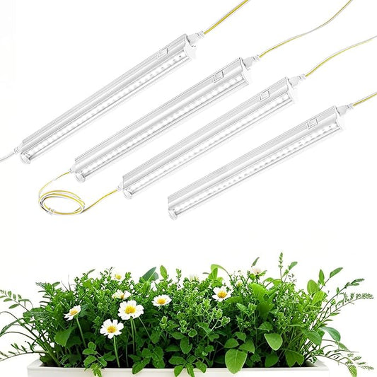 T5 1FT 0.3M 6W×4 White Light 5000K Grow Light Tubes,Full Spectrum LED Grow Lights,6W Energy Efficient,Plug & Play,for Hydroponics/Soil Seedlings Vegetables Herbs Flower (4 Packs)