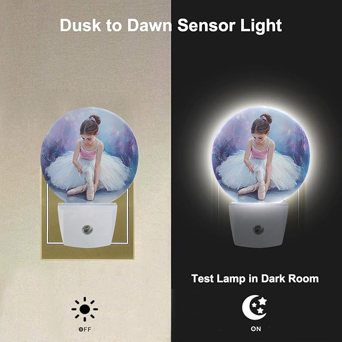 Nightlight Oil Painting Little Girl Ballerina LED Dusk to Dawn Plug-in Nightlight Auto Sensor for Bedroom Bathroom Hallway Living Room