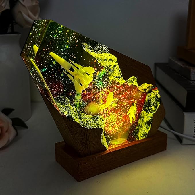 Epoxy Space Resin Lamp, Handmade Astronaut Lamp with USB Port, Multi-Color LED Light, Ideal Home Bedroom Decor, Space Gifts for Men and Women, Unique Astronomy Gifts for Galaxy Enthusiast (8"x5")