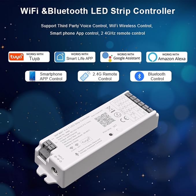 5 in1 WB5 2.4GHz WiFi PWM LED Controller Compatible with Alexa/Google Home/Tuya Smart Life APP Control for Dimming CCT RGB RGBCCT RGBW LED Strip Match WR01RF WR02RF etc RF Remote