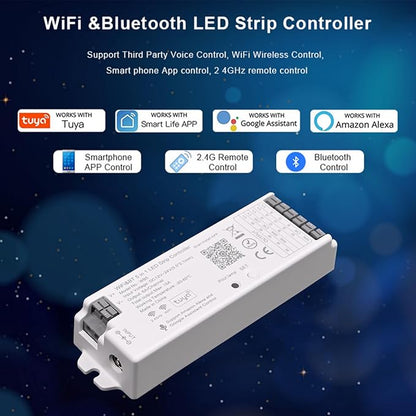 5 in1 WB5 2.4GHz WiFi PWM LED Controller Compatible with Alexa/Google Home/Tuya Smart Life APP Control for Dimming CCT RGB RGBCCT RGBW LED Strip Match WR01RF WR02RF etc RF Remote