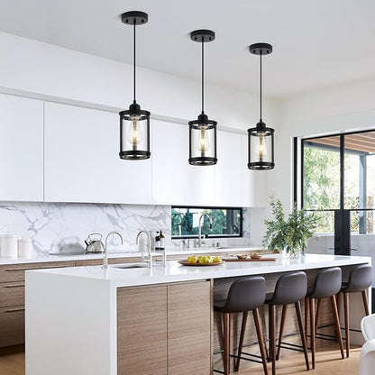 Black Pendant Lights Kitchen Island, 1-Light Modern Mini Hanging Light Fixtures with Clear Glass, Farmhouse Kitchen Pendant Lighting Over Island for Sink Dining Room, OS-3014-1PBK