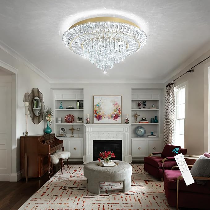 Modern LED Chandelier Crystal Ceiling Light Fixture Raindrop Chandeliers Dimmable Lighting for Living Room Dining Room Entryway Bedroom Gold