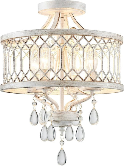 Crystal Ceiling Light Fixture, Modern Semi Flush Mount Ceiling Light, Farmhouse Crystal Chandeliers for Dining Room Light Fixture, Hallway Lighting Fixtures for Kitchen Bedroom Bathroom Foyer Entryway