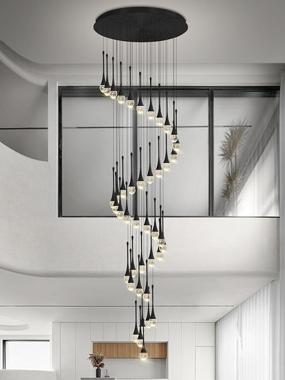 ykolupty Staircase Chandelier 42-Lights Crystal Ceiling Lights Adjustable Length 197inches Large Chandeliers for High Ceilings, Entryway Lighting Fixture Black