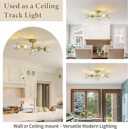Gold LED Bathroom Vanity Light: 5-Light Stained Hammered Glass Colorful Globes Brass Vanity Lights Fixture over Mirror for Bath Room Makeup - Unique Mid Century Modern Brushed Gold Entryway Wall Light
