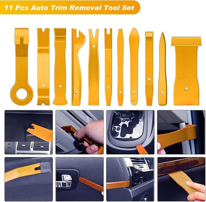 GOOACC 40Pcs Trim Removal Tool,Auto Terminal Removal Key Tool,Auto Clip Pliers Stereo Removal Tools,Car Upholstery Repair Removal Kit,Precision Hook and Pick Set,Wiring Threader,Car Film Scrape-Yellow