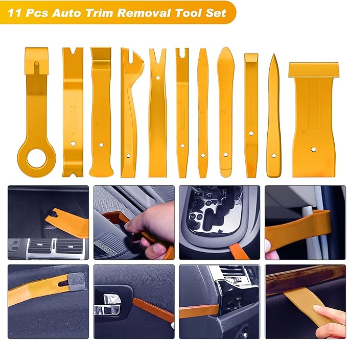 GOOACC 40Pcs Trim Removal Tool,Auto Terminal Removal Key Tool,Auto Clip Pliers Stereo Removal Tools,Car Upholstery Repair Removal Kit,Precision Hook and Pick Set,Wiring Threader,Car Film Scrape-Yellow