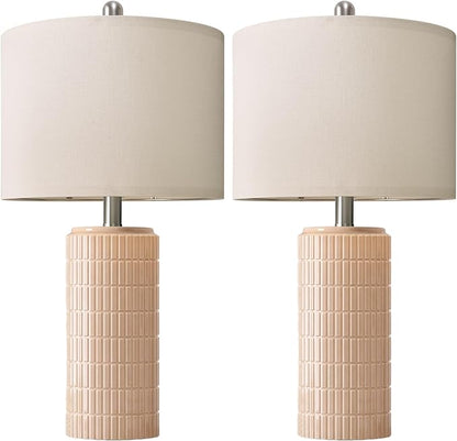 PoKat 23" Pink Ceramic Table Lamps Set of 2, Modern Bedroom Lamps for Girls Room, Bedside Lamps for Night Stands, Cute Lamps for Living Room Decor, Nightstands Desk Lamp, Pink