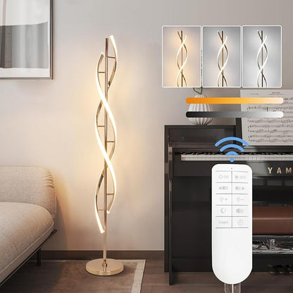 ADISUN 40W LED Floor Lamp Remote Control Dimmable Spiral Floor Lamp Indoor Tall Lamp Floor Lamps for Living Rooms Family Rooms Bedrooms Offices Lighting (Gold)
