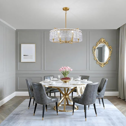23.62" Gold Water Ripple Glass Chandeliers, 6-Light Modern Round Chandelier, Luxury Drum Chandelier Lighting Fixtures for Living Room Dining Room Kitchen Bedroom Foyer Hotel