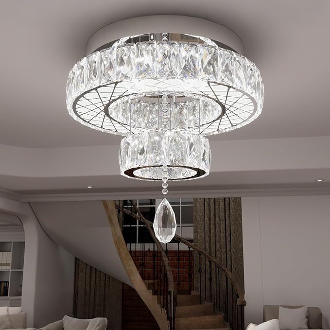 HAIXIANG Chandelier Bedroom LED Light Modern Hallway Ceiling Lighting Fixtures for Kitchen Dining Room Kitchen Remote Dimmable Silver Lights