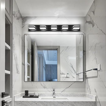 SOLFART Dimmable LED Vanity Lights for Bathroom, Modern Black Bathroom Vanity Lights Over Mirror, 5 Lights Bath Lighting Cool Light 6000K