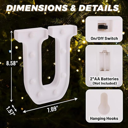 LED Light Up Marquee Letters, Battery Powered Decorative LED Letter Lights, Alphabet Light Up Letters for Wedding Birthday Party,Holiday Lamp or Home Bar Decoration (Letter U)