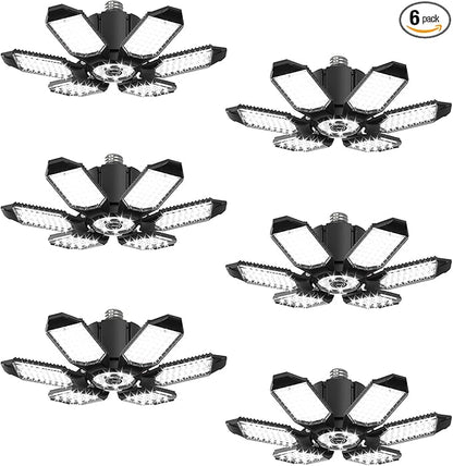 Adiding LED Garage Light w/ 6 Deformable Panels Basement Lighting, 6 Pack, Screw into E26 E27 Bulb Socket, Super Bright 6000 High Lumen, 6500K, Shop, Shed, Gym, Attic, Utility, Bay