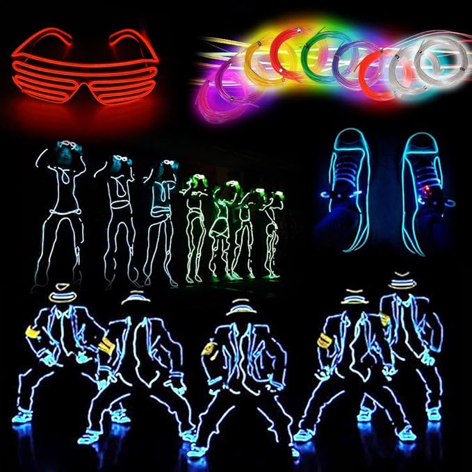 lychee 15ft EL Wire Neon Glowing Strobing Electroluminescent Light El Wire w/Battery Pack for Parties, Halloween Decoration (Orange)