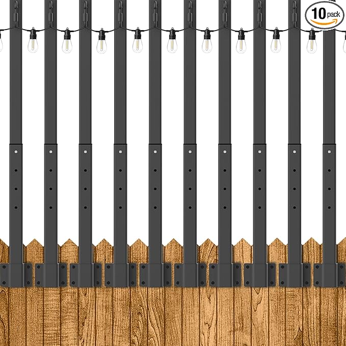 Beizelte 10 Pack 2.8Ft Suspension Outdoor String Light Poles for Outside String Lights Hanging,with Clip and Holder,Light Post Mounting Stand for Patio Fence Wall Garden Backyard Deck
