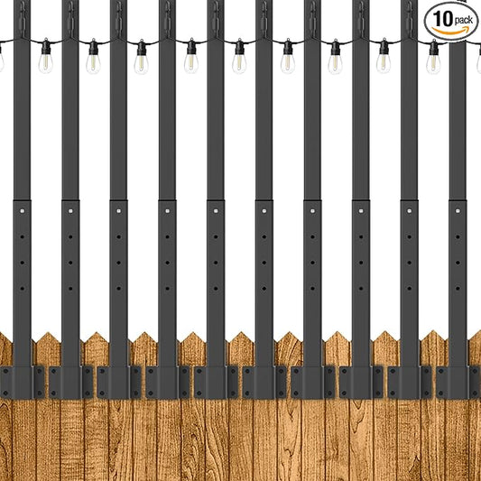 Beizelte 10 Pack 2.8Ft Suspension Outdoor String Light Poles for Outside String Lights Hanging,with Clip and Holder,Light Post Mounting Stand for Patio Fence Wall Garden Backyard Deck