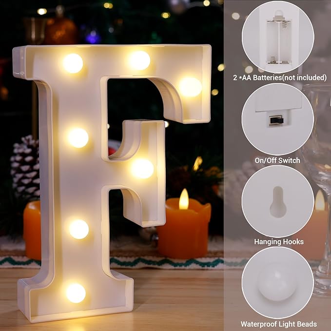 LED Marquee Sign Light Up Letters, Alphabet Light Up Letters Sign, Battery Powered LED Letter Lights for Night Light, Wedding, Birthday, Party, Christmas or Home Decor (Letter F)