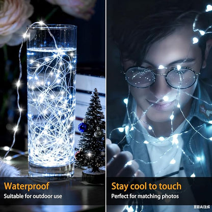 VOOKRY 8 Pack 30 LED Fairy Lights Battery Operated String Lights - 10 ft Mini Silver Wire Firefly Starry Moon Lights for DIY Crafts Wedding Party Table Centerpieces Bedroom Christmas(Cool White)