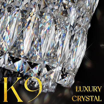 Modern Crystal LED Chandelier 32’’ with Remote Control Dimmable 3000-6500K Contemporary Chrome Luxury Chandeliers Light Fixture for Living Dining Room Bedroom Kitchen Island Foyer Entryway