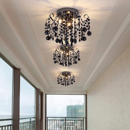 Q&S Crystal Ceiling Light Fixture Small Chandelier, Semi Ceiling Light Flush Mount, Mini Ceiling Fights for Bedroom, Aisle, Hallway, Closet,Entrance,Stairs,3 Lights E12