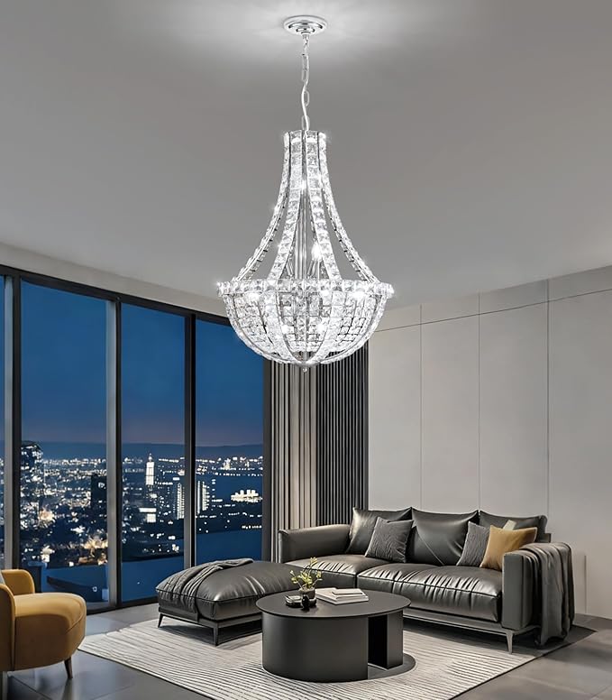 Crystal Chandelier for Living Room Empire Chandeliers K9 Crystal Luxury Pendant Lighting for Dining Room Bedroom Hallway Silver Light E12 Bulbs Required