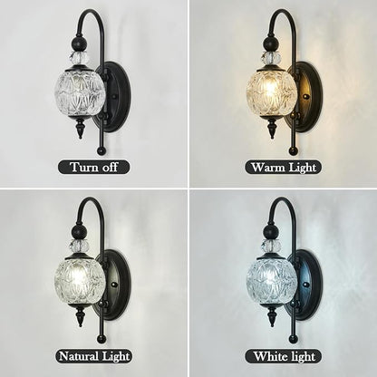 Piepooye Vintage Black Wall Sconce with Glass Globe Shade Mid Century G9 Bulb Wall Light Indoor Wall Lamp for Bathroom Farmhouse Bedroom Living Room Hallway