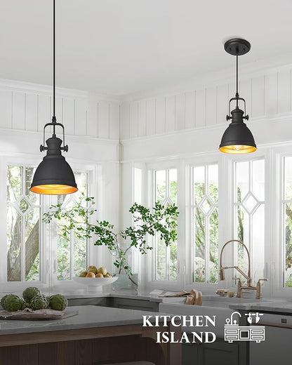 Pendant Lights, Minimalist Pendant Lighting for Kitchen Island, Hanging Light Fixtures with Black Metal, 3-Pack, AD-2151-1P3