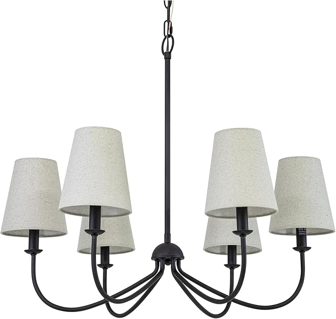 Chandelier, Matte Black with Linen Fabric Shade, 6-Light 28" Modern Farmhouse Linear Pendant Lighting Fixture for Kitchen Island (Black)