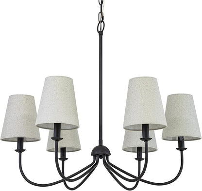 Chandelier, Matte Black with Linen Fabric Shade, 6-Light 28" Modern Farmhouse Linear Pendant Lighting Fixture for Kitchen Island (Black)