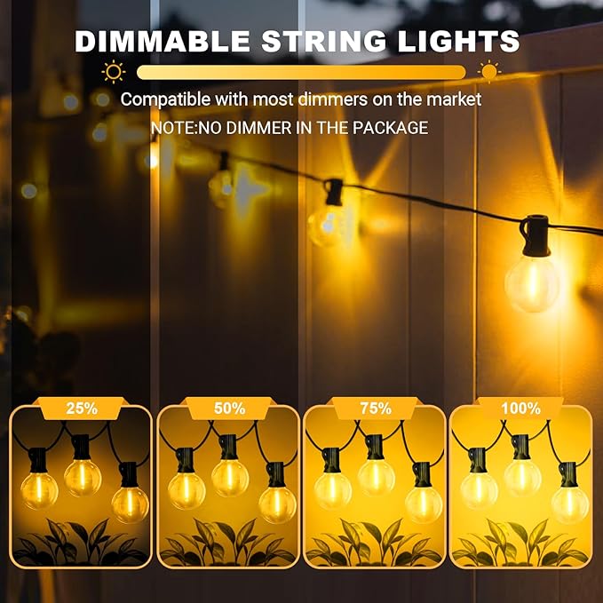 LAMPHOME LED Outdoor String Lights, 26FT Waterproof Patio Lights 12+1 Edison Shatterproof Bulbs, Connectable Hanging Lights for Backyard Porch Deck Garden Balcony Yard Cafe Party Christmas Decor