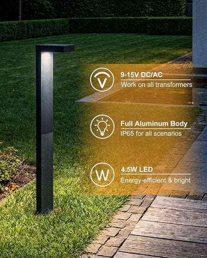 Low Voltage Landscape Lights, 2 Pack Outdoor LED Pathway Light, Wired Path Lighting for Walkway, Garden, IP65 Waterproof, 150LM, 4000K, Modern Cast-Aluminum, Black