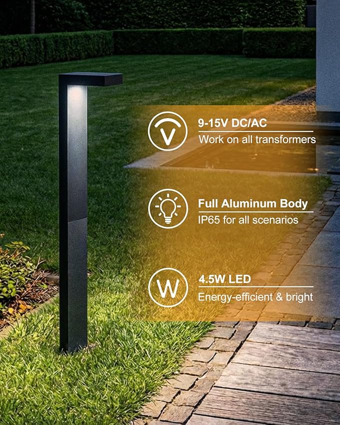 Low Voltage Landscape Lights, 6 Pack Outdoor LED Pathway Light, Wired Path Lighting for Walkway, Garden, IP65 Waterproof, 150LM, 4000K, Modern Cast-Aluminum, Black