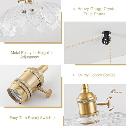 2 Pack Plug in Pendant Light Fixtures, Hanging Light Fixture Glass Pendant Light, Vintage Transparent Hanging Lamp, Pendant Lighting for Kitchen Island, Bedroom, Dining Room, Living Room