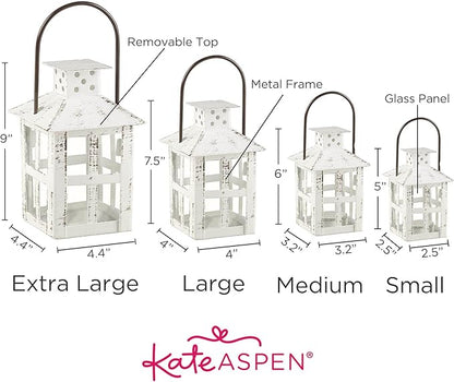 Kate Aspen White Vintage Distressed Rustic Candle Holder Decorative Lantern (6 Inch), Wedding Decoration, Centerpiece, Farmhouse Decor, Shelf Decor