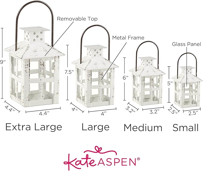 Kate Aspen Rustic Farmhouse Decor White Candle Holder Lantern Decorative (5 Inch), Wedding Decoration, Centerpiece Table Decorations, Home Decor, Shelf Decor, Fireplace Lantern