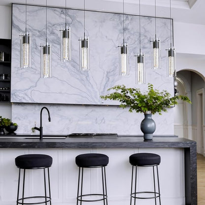 Tawson Alice 4-Light Chandelier Pendant Ceiling Light, Integrated Led and Bubble Glass, for Kitchen Island, Hallway, Entryway, Passway, Dining Room, Bedroom, Balcony Living Room (Black)