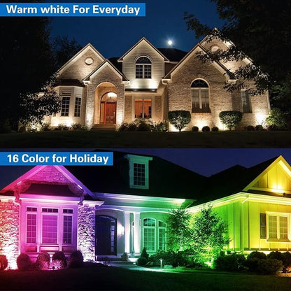 12W RGBW Landscape Spotlight,Color Changing120V Landscape Lighting with Remote,IP65 Landscape Lights 16 Colors +Warm White Garden Decorative Lamp with US 3 Prong(8Pack)