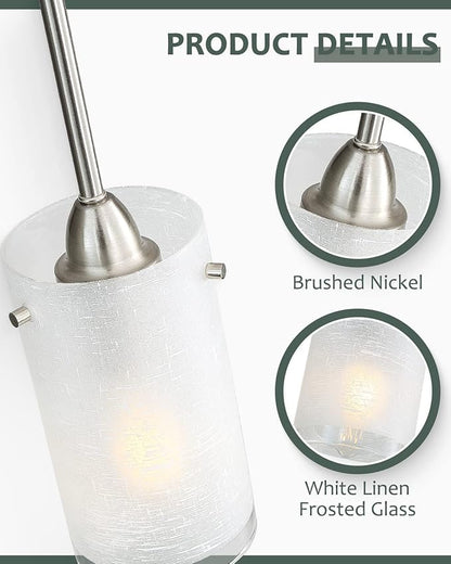 1-Light Mini Pendant Light Fixtures, Modern Chandelier Hanging Ceiling Light with White Frosted Shade, Brushed Nickel Pendant Lighting for Kitchen Bedroom Hallway, Adjustable Height, 3 Pack