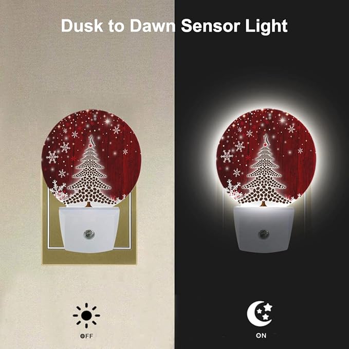 EKOBLA Red Christmas Plug-in Night Light, Snowflake & Christmas Tree Rustic LED Nightlight for Holiday Season Home Decor