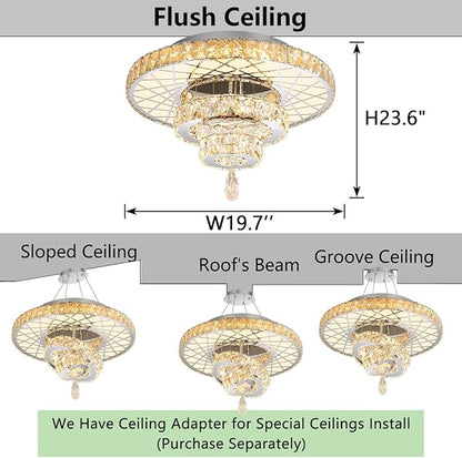 HAIXIANG LED Chandelier Modern Ceiling Dimmable Light Fixture Crystal Chandelier for Bedroom Dining Room Silver