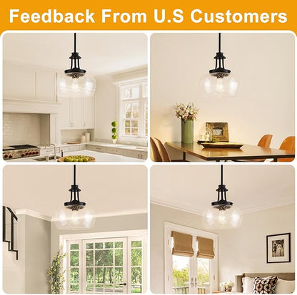 Modern Pendant Lights Kitchen Island, Matte Black Pendant Light Fixtures with 10" Clear Air Bubble Glass Shade, Industrial Hanging Pendant Lights Fixture for Kitchen Island Dining Room Entryway