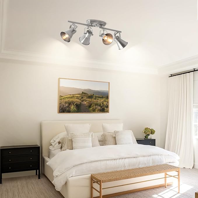 4-Light Track Lighting Fixtures Ceiling, Industrial Modern Kitchen Track Lighting, Nickel Directional Ceiling Light, for Kitchen Island, Dining Room, Living Room