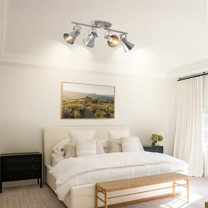 4-Light Track Lighting Fixtures Ceiling, Industrial Modern Kitchen Track Lighting, Nickel Directional Ceiling Light, for Kitchen Island, Dining Room, Living Room